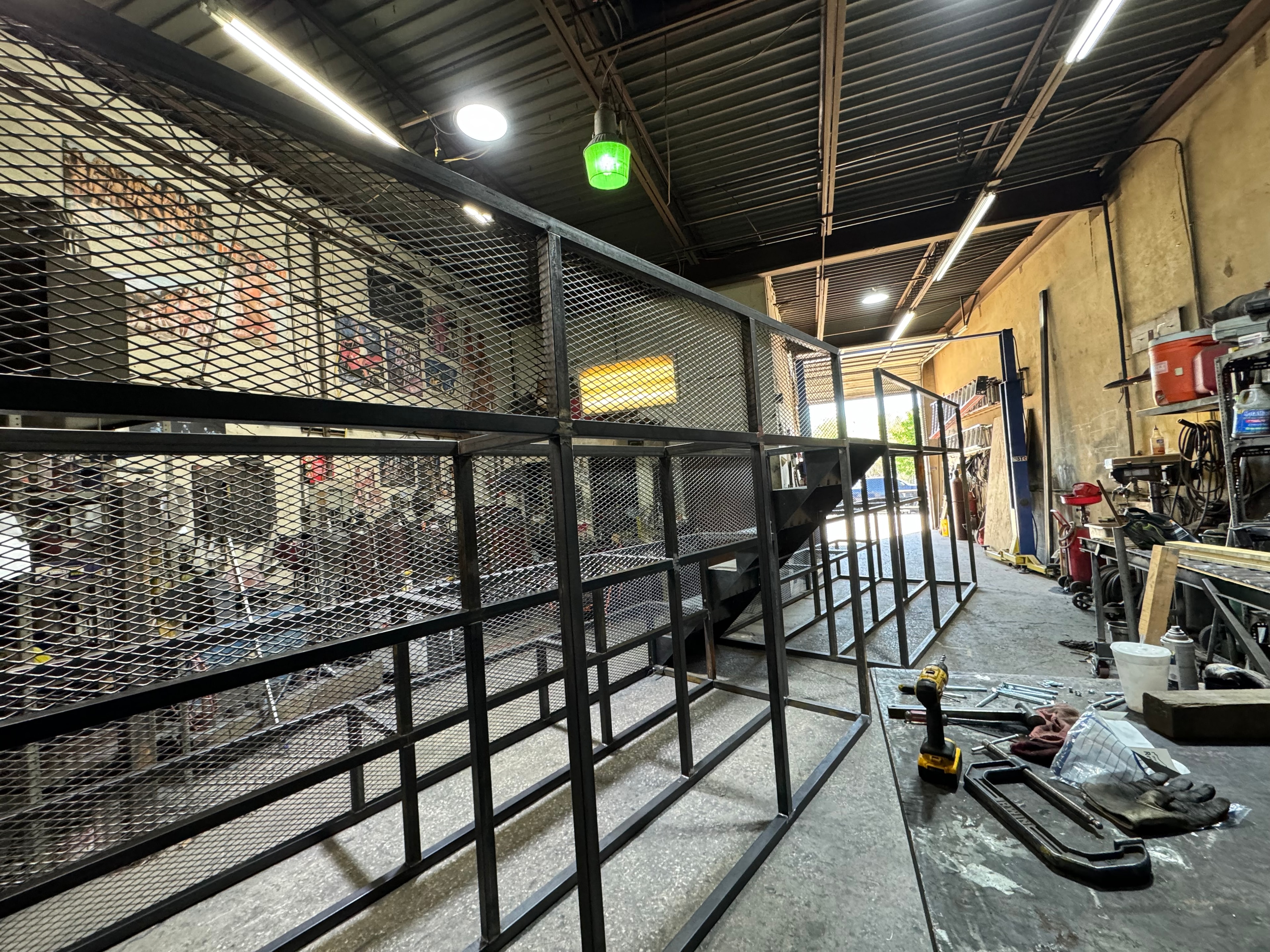 Industrial warehouse with metal fencing enclosure